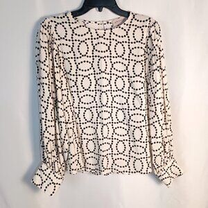 Philosophy Republic Clothing Top M Black Ivory Beaded Print Blouse Viscose